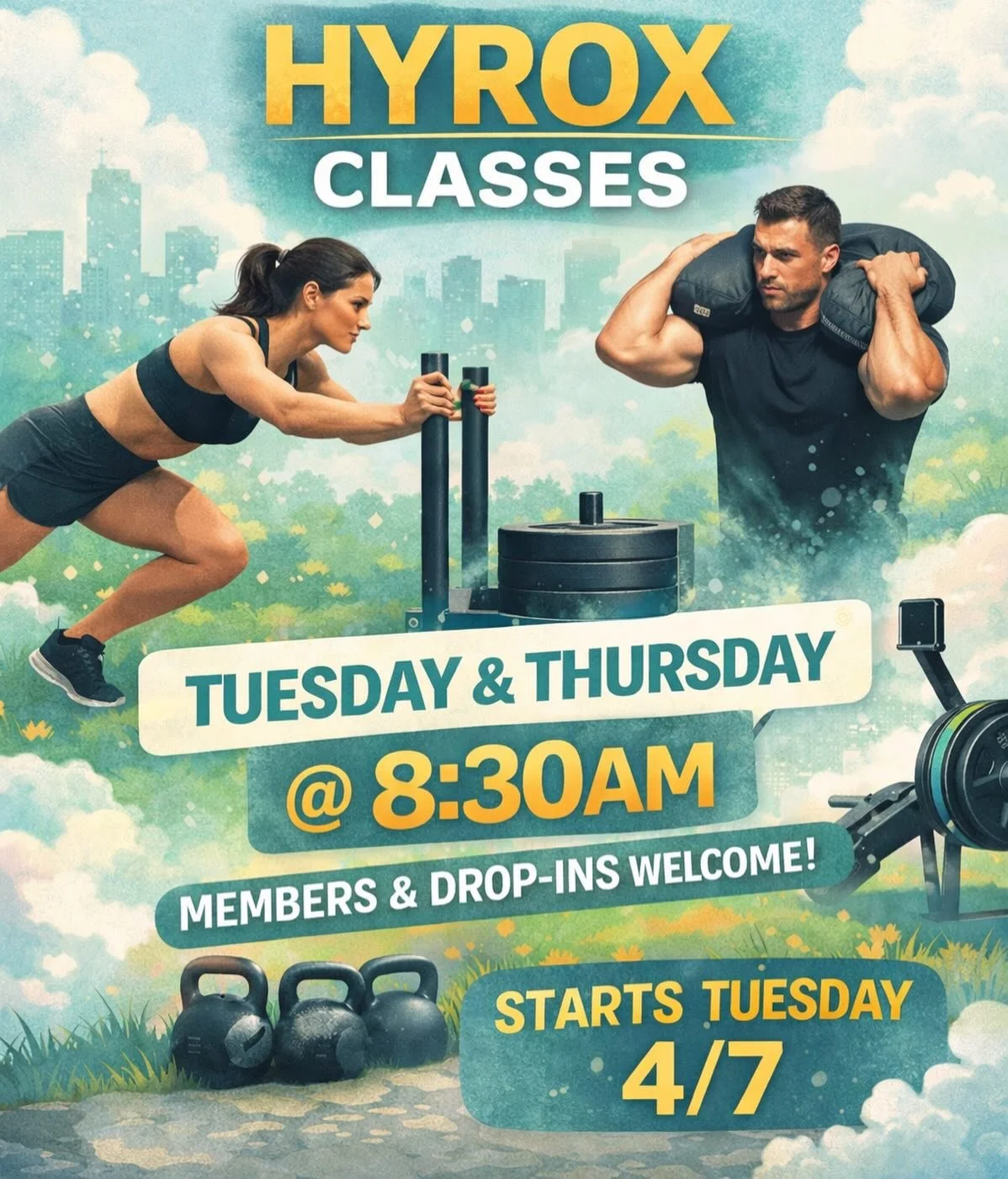 Are you ready to try HYROX? 💪🔥

We&rsquo;re kicking off our new HYROX classes starting Tuesday 4/7 and you&rsquo;re invited! 

Join us every Tuesday &amp; Thursday at 8:30am for a fun, high-energy workout that&rsquo;s designed for ALL fitness level