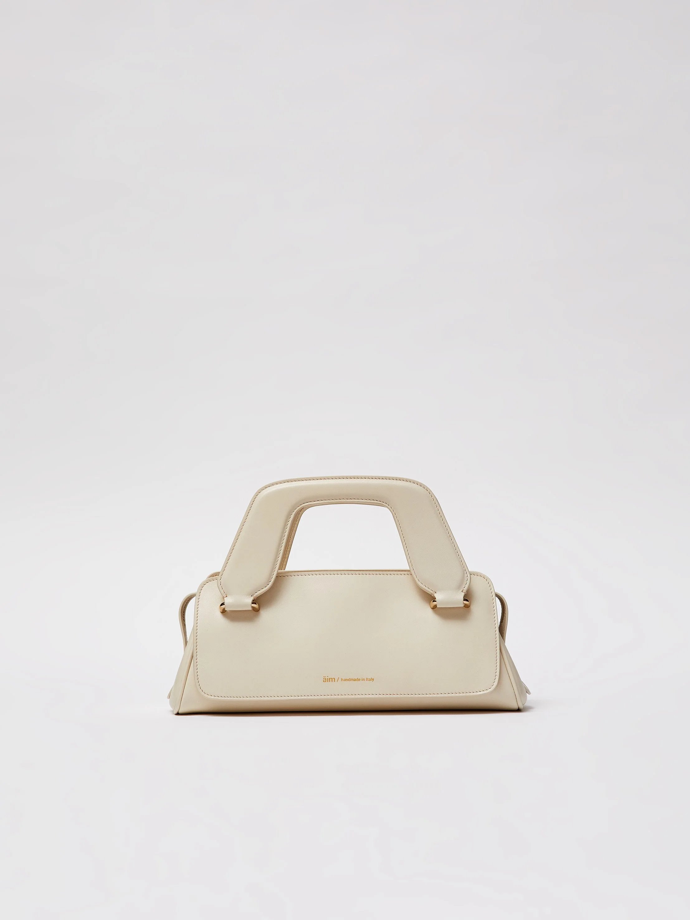Small cream tote bag with handle and leather strap in calf leather