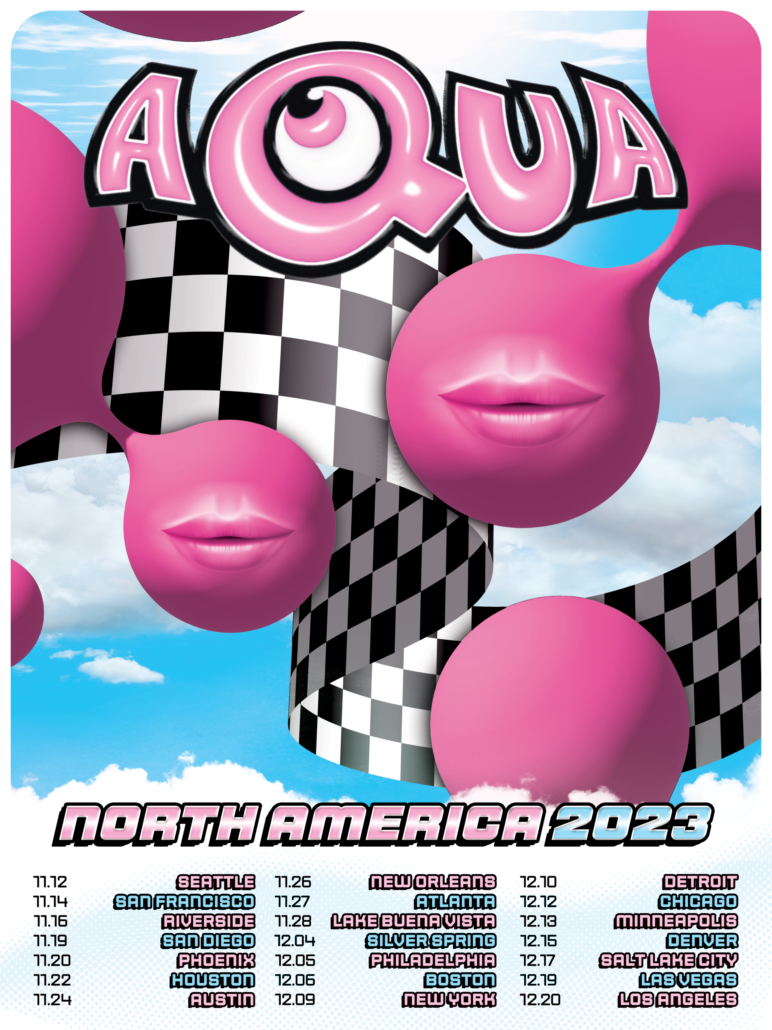 Second version of a poster for the band Aqua's North American tour by Schrock Candy