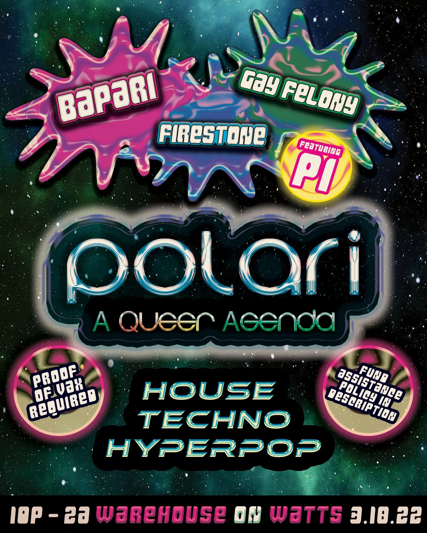 Event poster for queer Philadelphia party Polari by Schrock Candy from March 2022