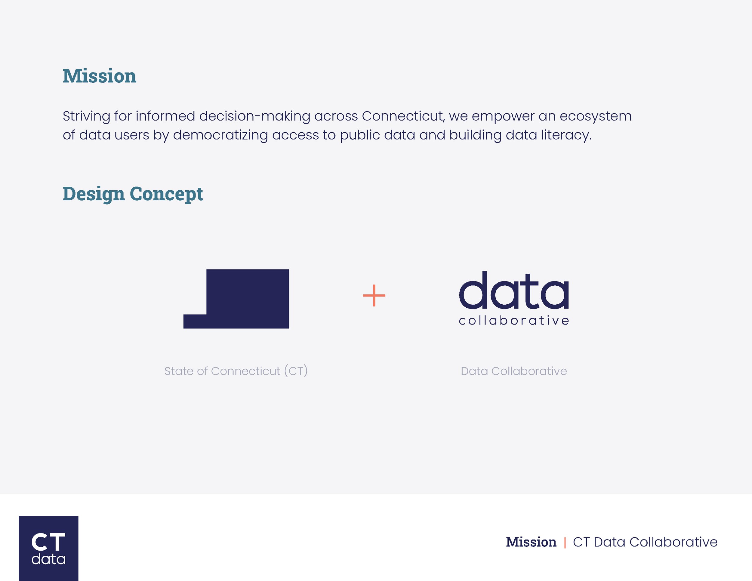 CT Data Collaborative Brand Guidelines Cover Mission &amp; Design Concept by Hunter Design Studio