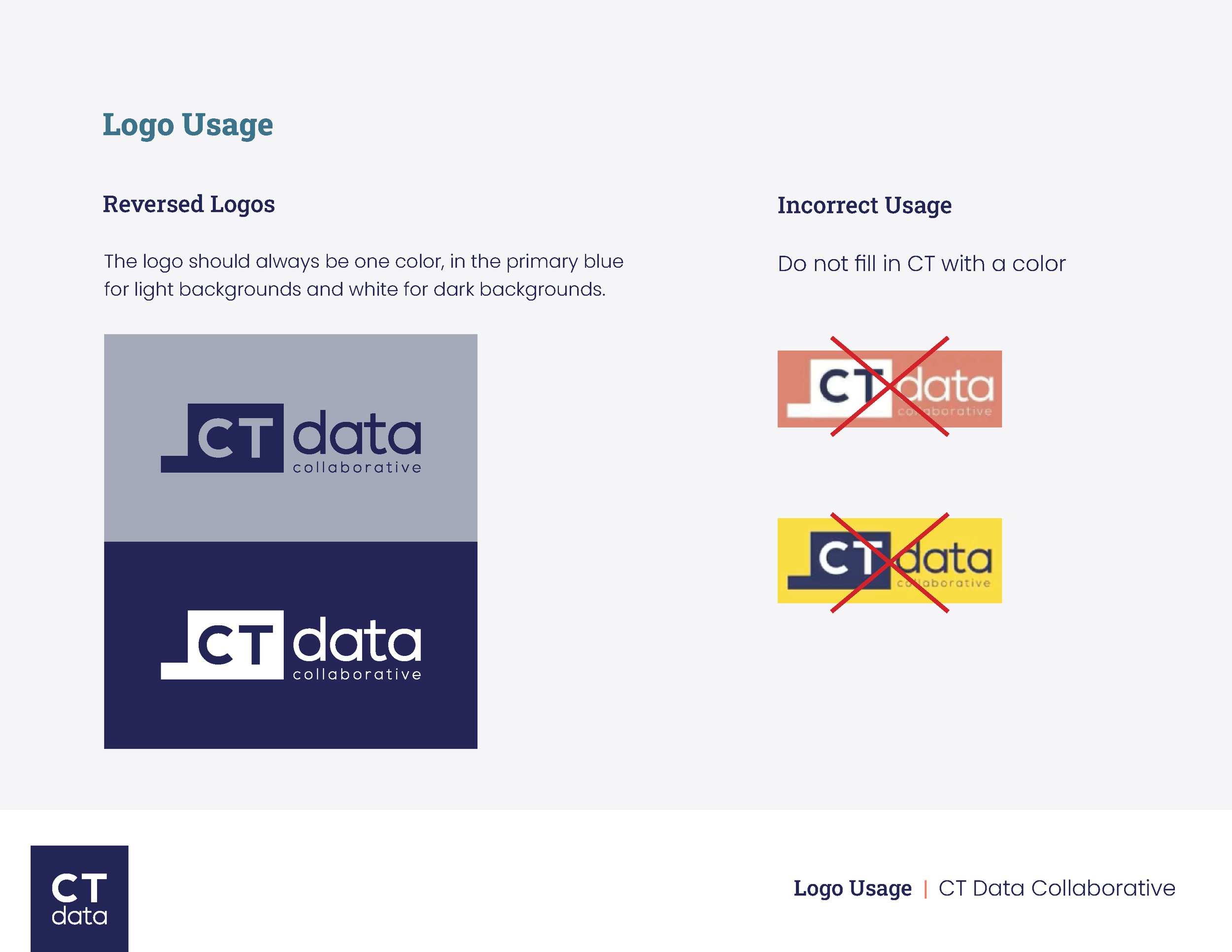 CT Data Collaborative Brand Guidelines Logo Usage by Hunter Design Studio