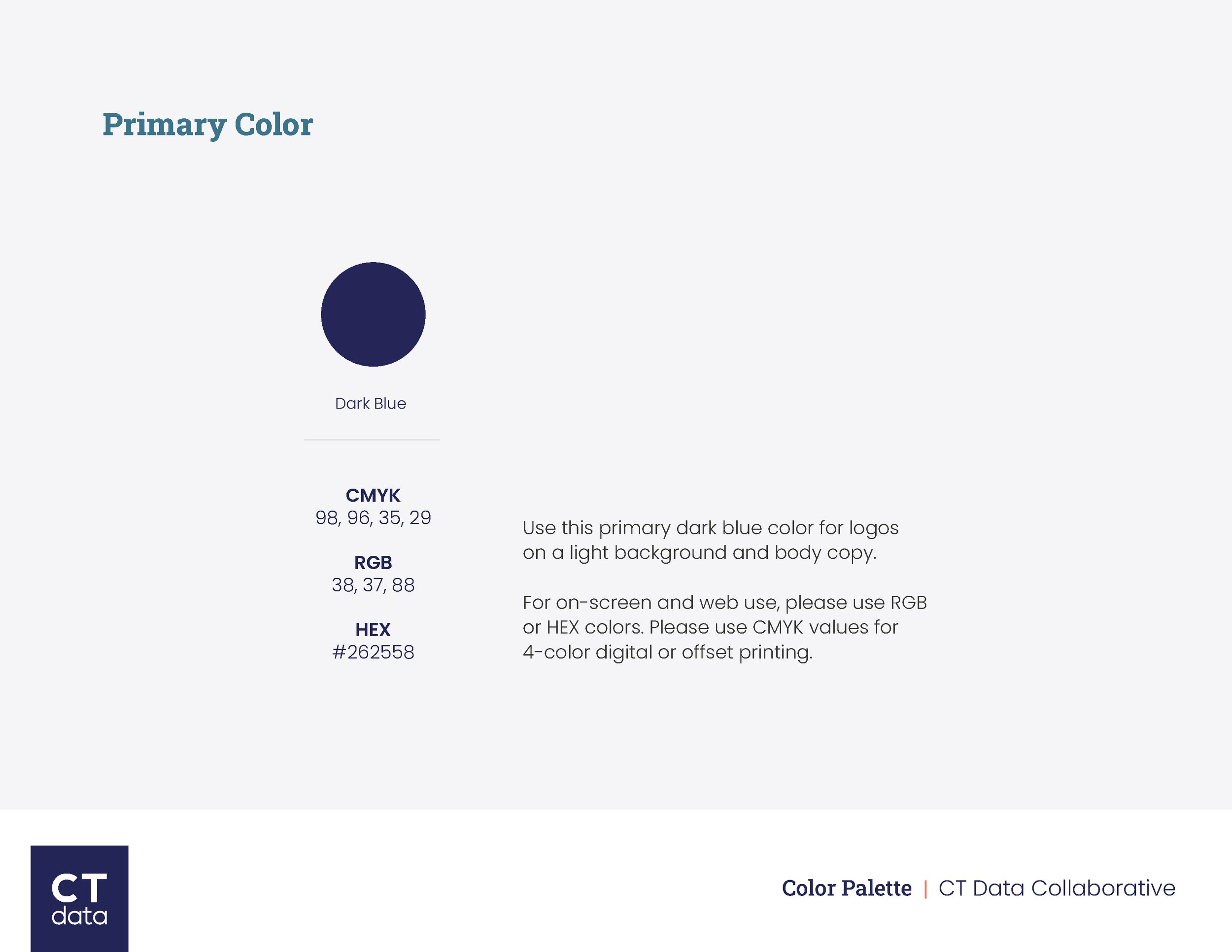 CT Data Collaborative Brand Guidelines Primary Color by Hunter Design Studio