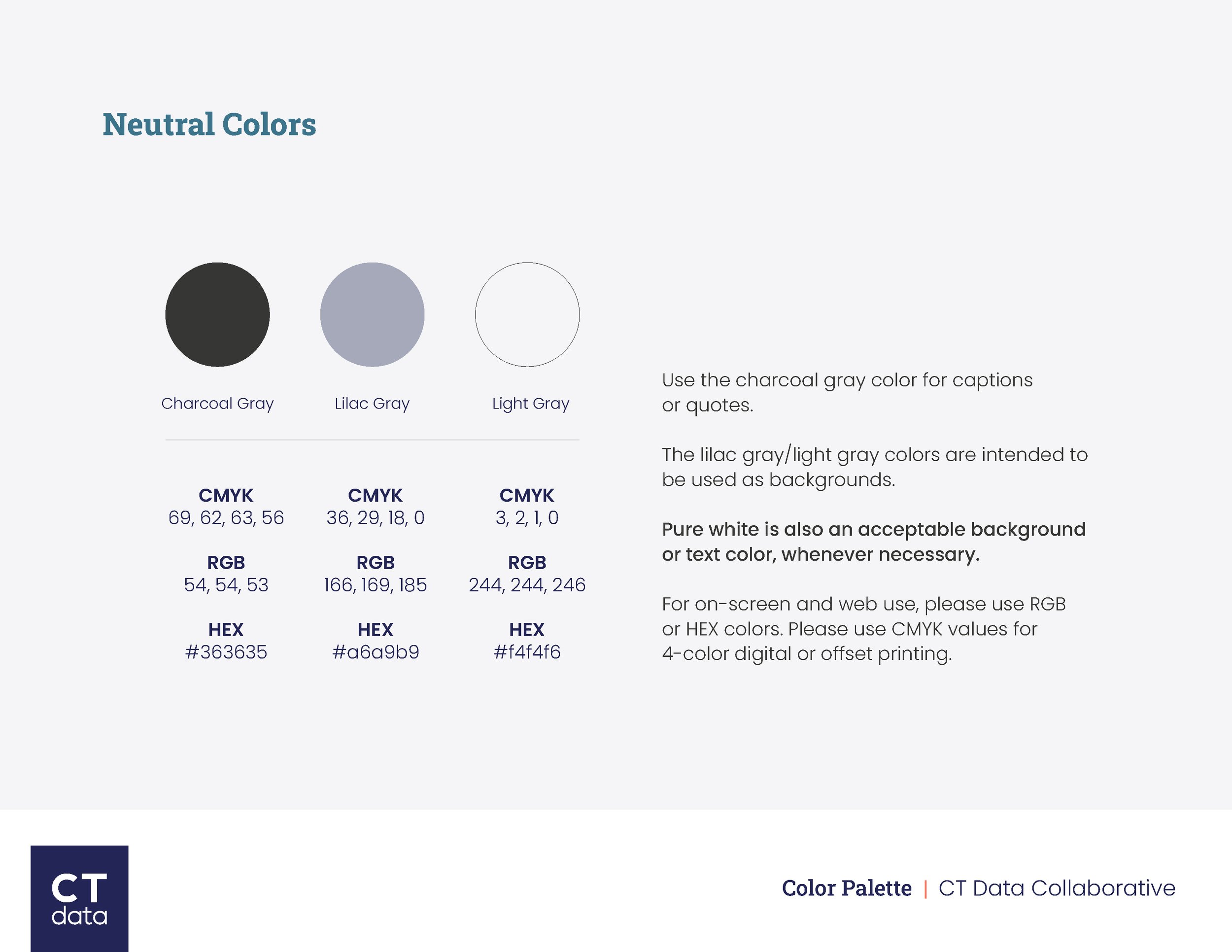 CT Data Collaborative Brand Guidelines Neutral Colors by Hunter Design Studio