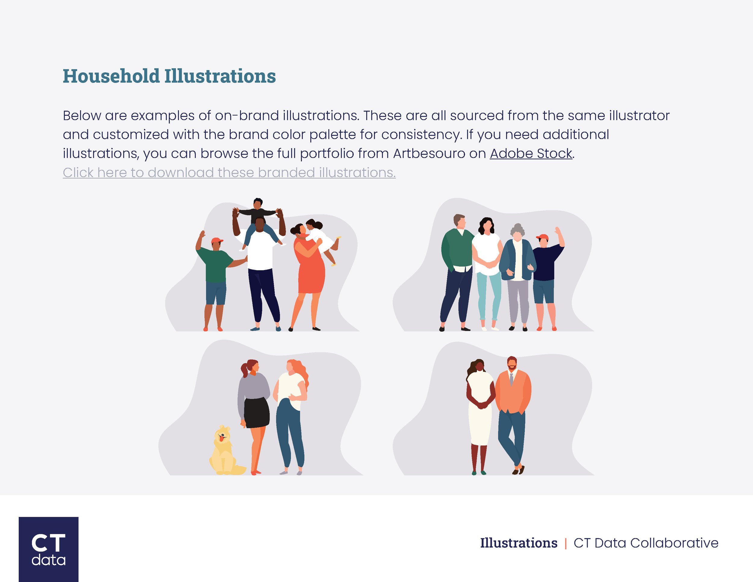 CT Data Collaborative Brand Guidelines Household Illustrations by Hunter Design Studio