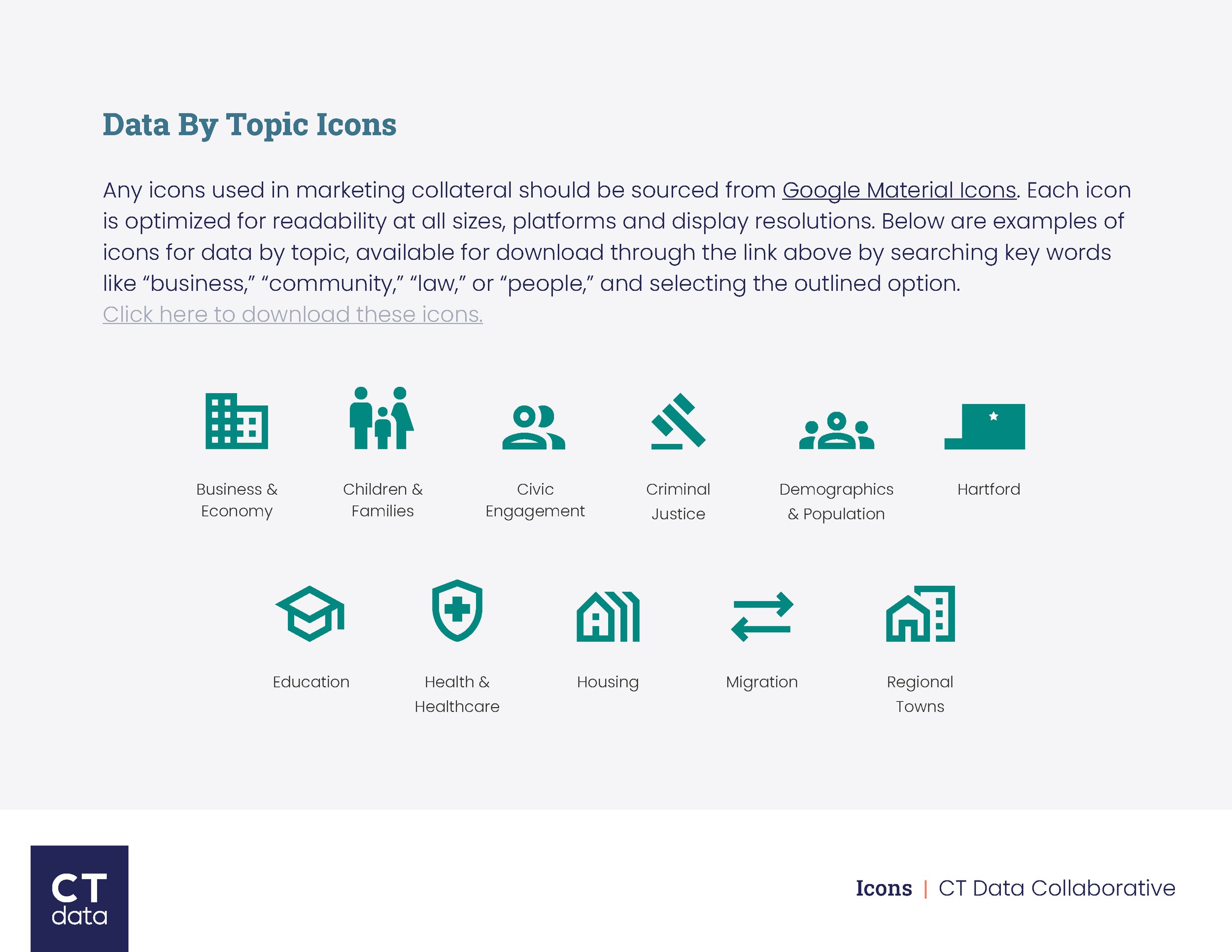 CT Data Collaborative Brand Guidelines Data Icons by Hunter Design Studio