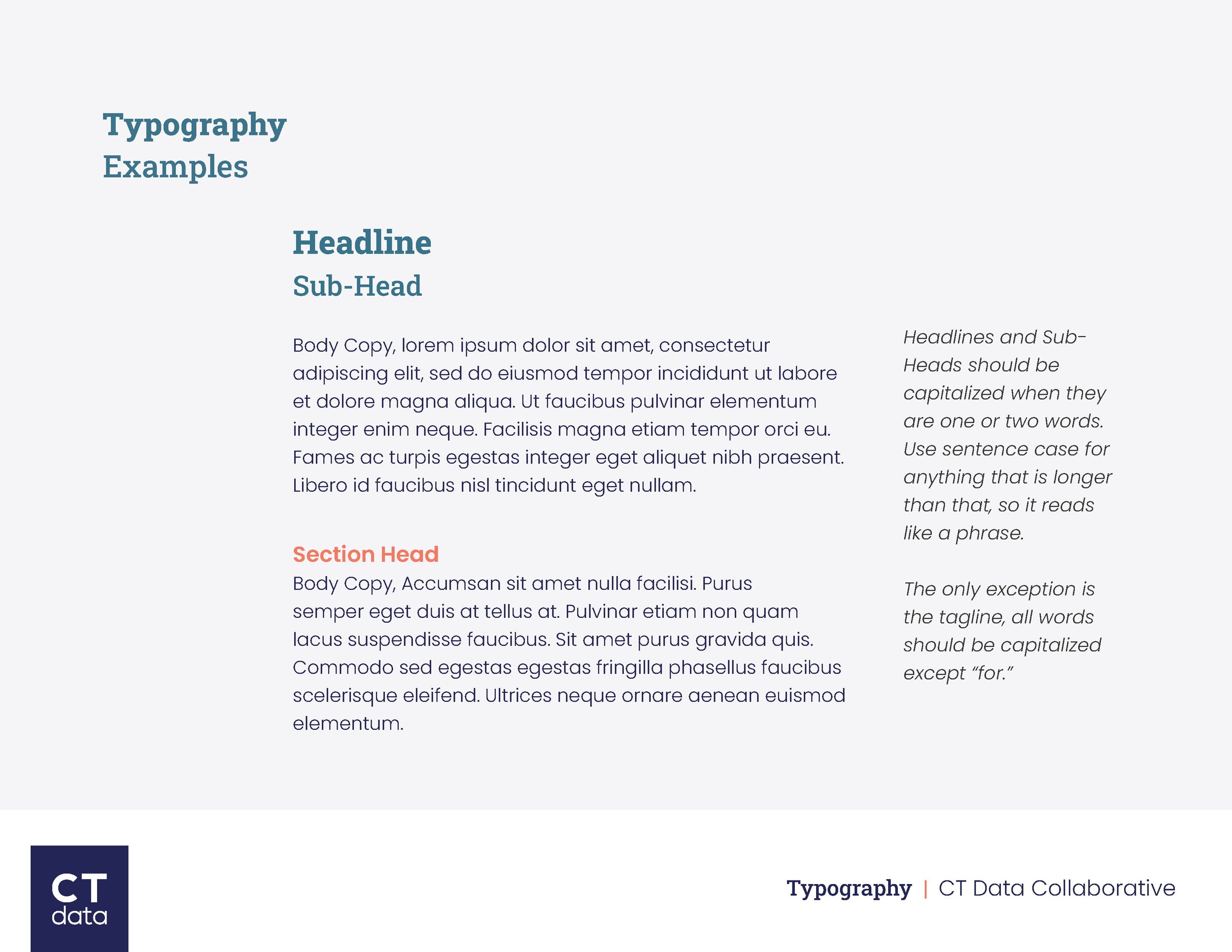 CT Data Collaborative Brand Guidelines Typography Examples by Hunter Design Studio