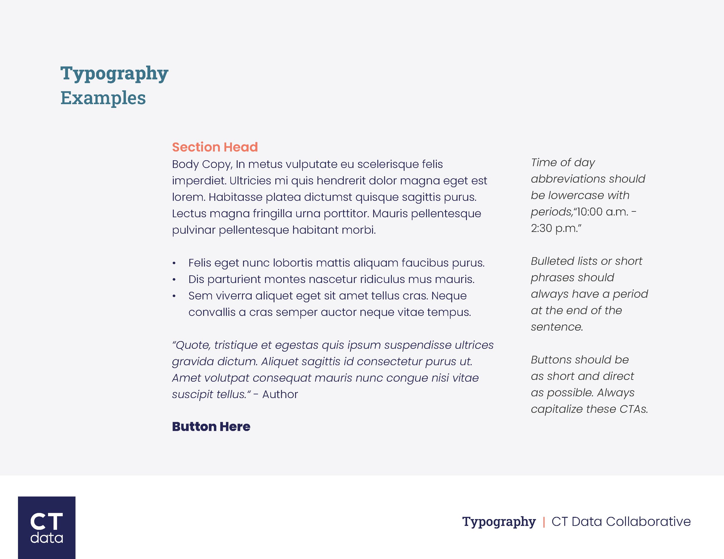 CT Data Collaborative Brand Guidelines Typography Examples by Hunter Design Studio