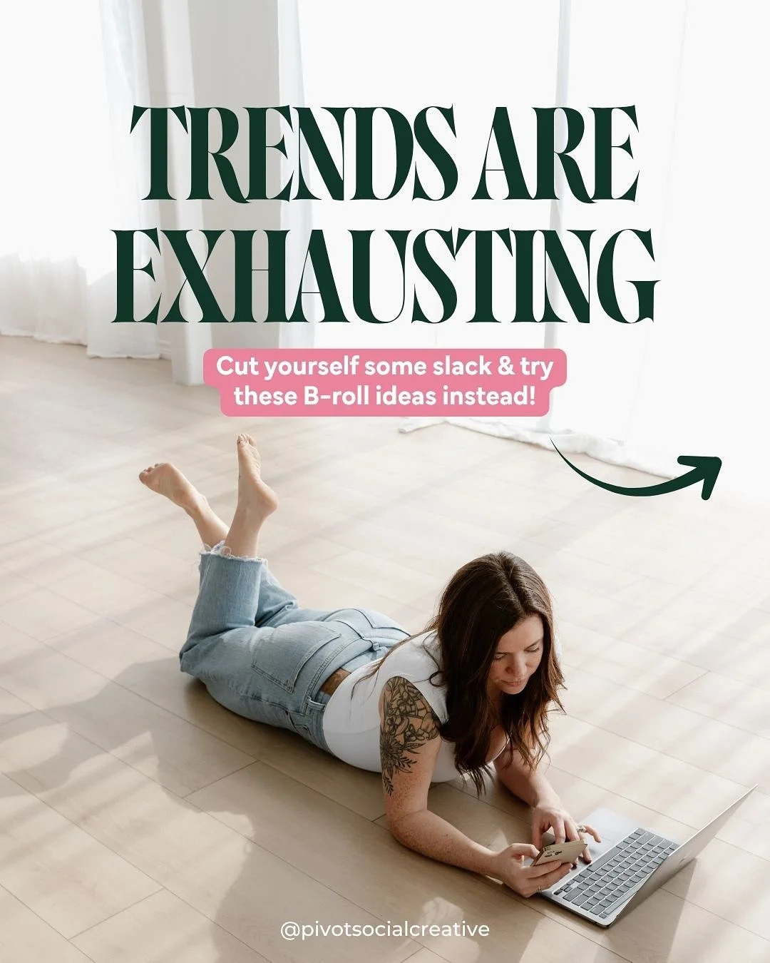 Cue me screaming 📣 staying visible does NOT *have* to mean staying on trend.

Trends can be soooo fun and even super useful for growth (depending on your brand, your audience, and the trend itself).

But there&rsquo;s NO hard and fast rule saying yo