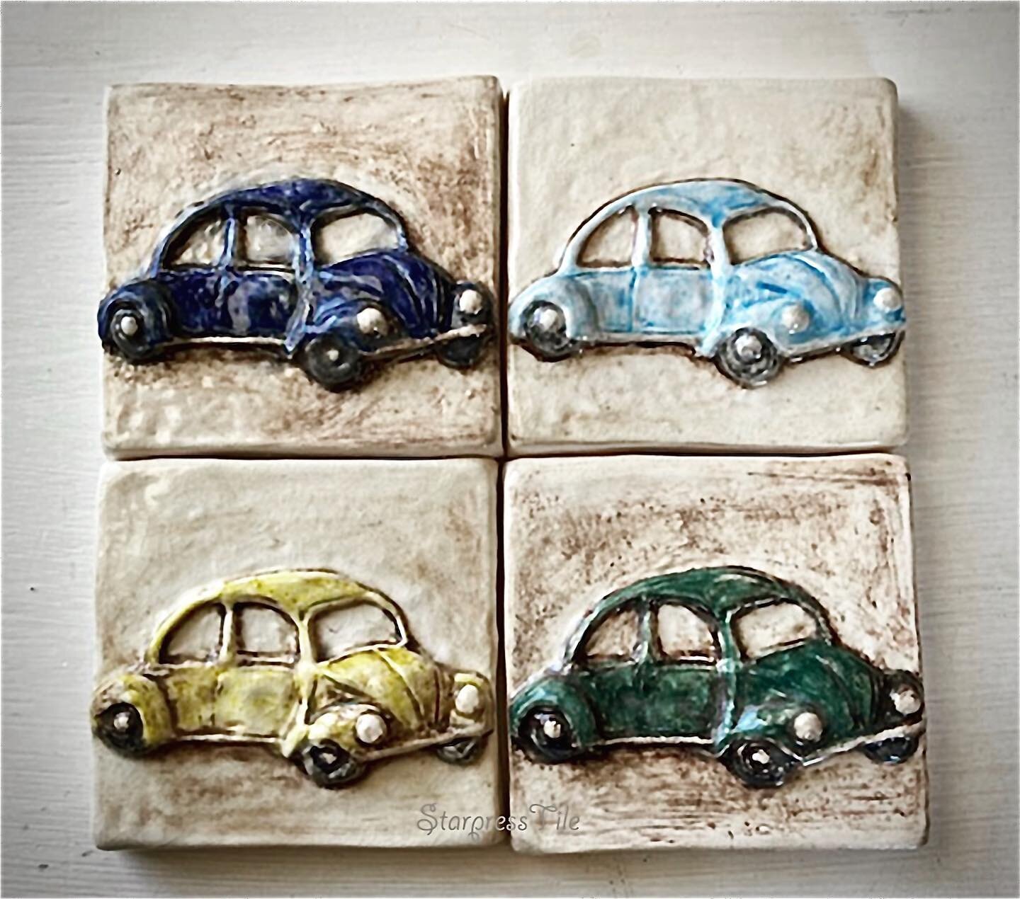 Hand painted VW inspired ceramic art tiles. 

✨Thanks for following along my tilemaking journey--! I greatly appreciate the followers and inspiring artists i have discovered on this platform, have a great evening!
.
.
.
.
.
.
.
.
.
#favoritecar #vwbe
