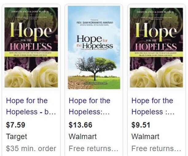 @hopeforthehopelessbook is now available on Target.com and Walmart.com! 

The price is discounted now as well, making it the #perfectgift for anyone going through a #health crisis, for a #caregiver or anyone who wants to hear an #inspirationalstory o