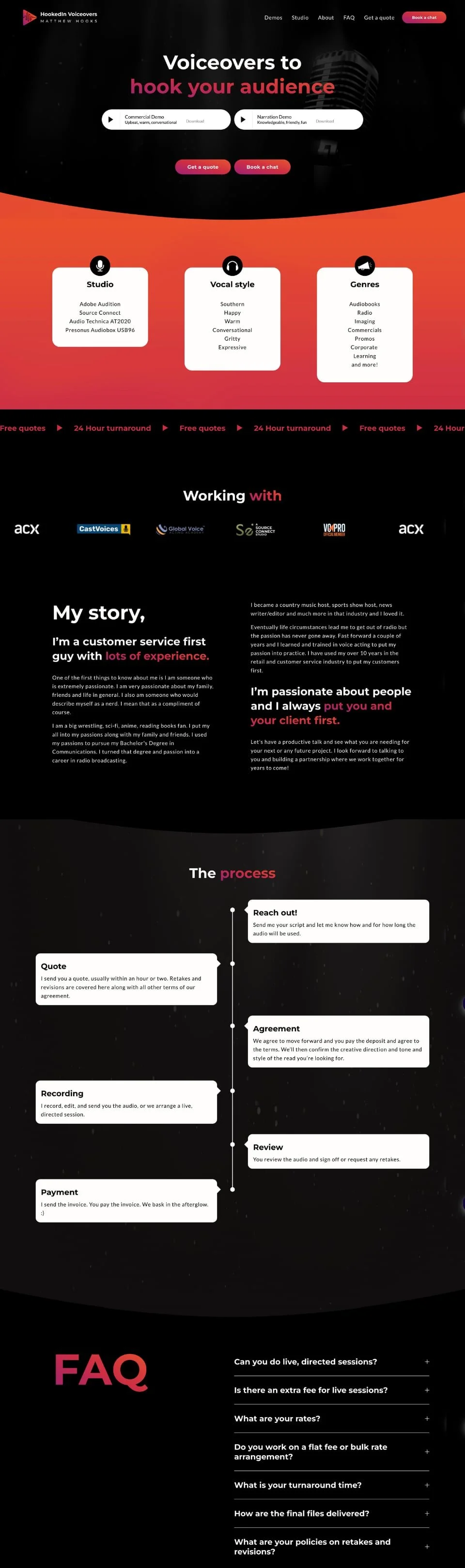 Screen grab of voice actor website