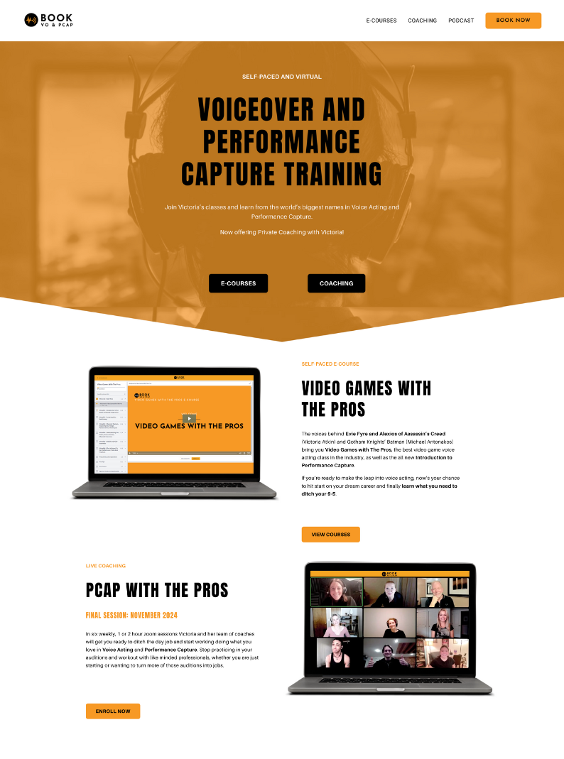 Screenshot of acting coaching website