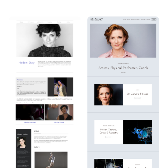 Before and after screenshot of actor website