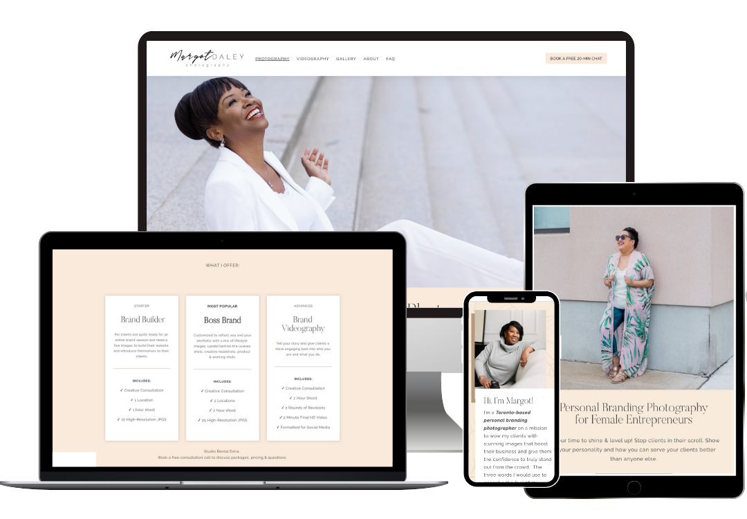 Collage of screenshots of devices showing photographer website