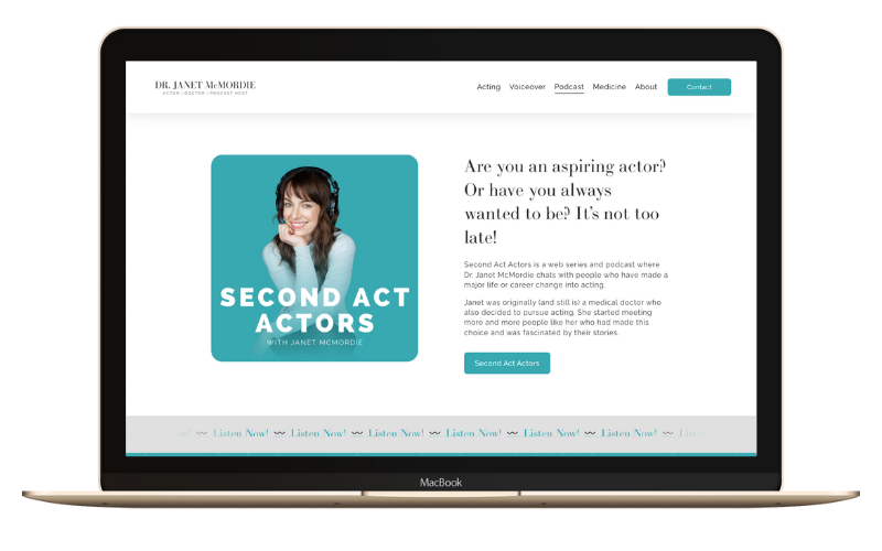 Actor website mocked up on laptop
