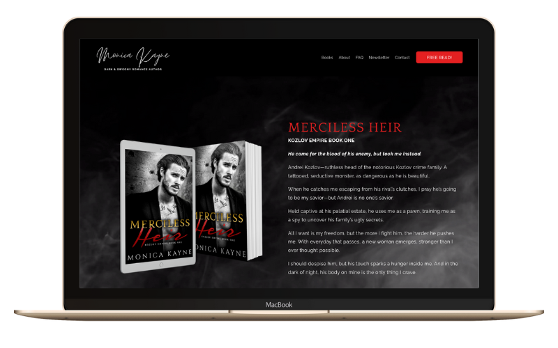 Author Monica Kayne's Squarespace web design landing page.png