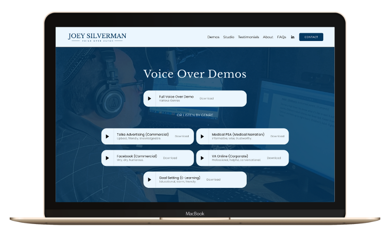 Voice Over Actor Joey Silverman's Squarespace web design landing page.png