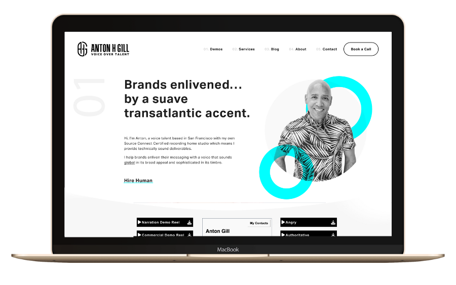 Website landing page of voiceover web design client Anton Gill.png