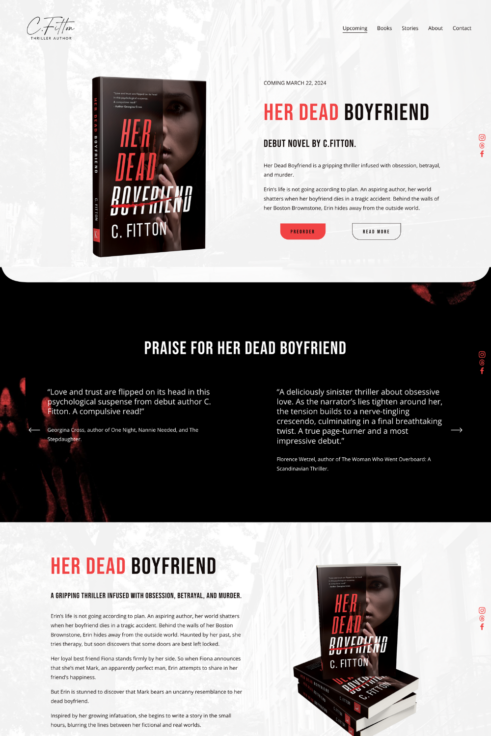 Screenshot of author website design.