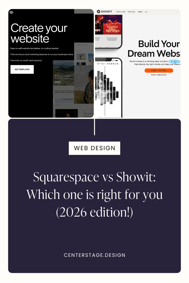 Collage of Squarespace and Showit landing pages