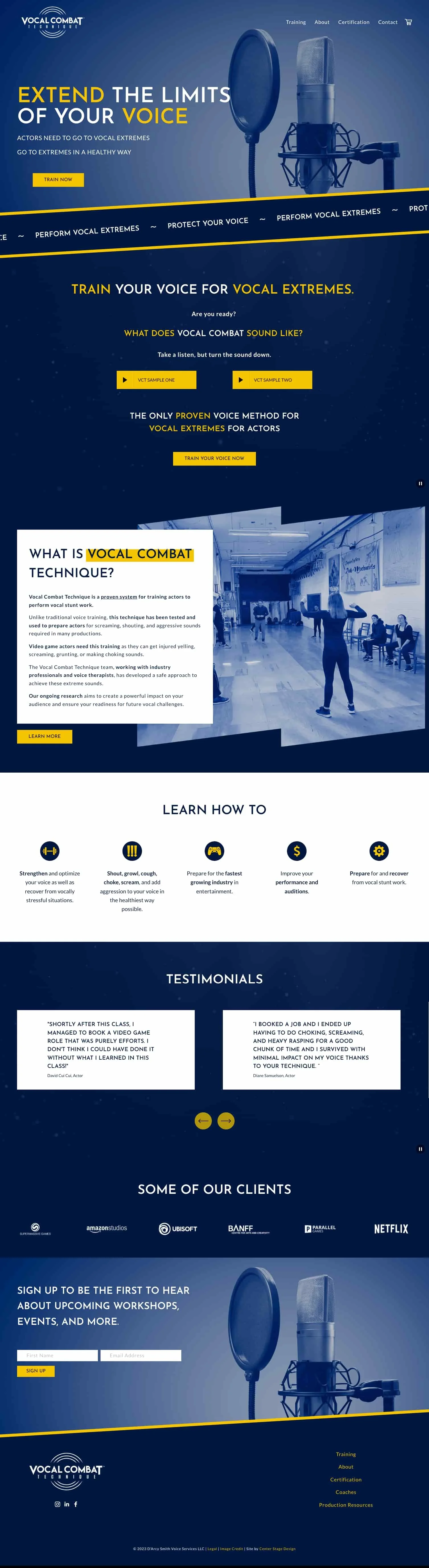 Screen grab of vocal coach website