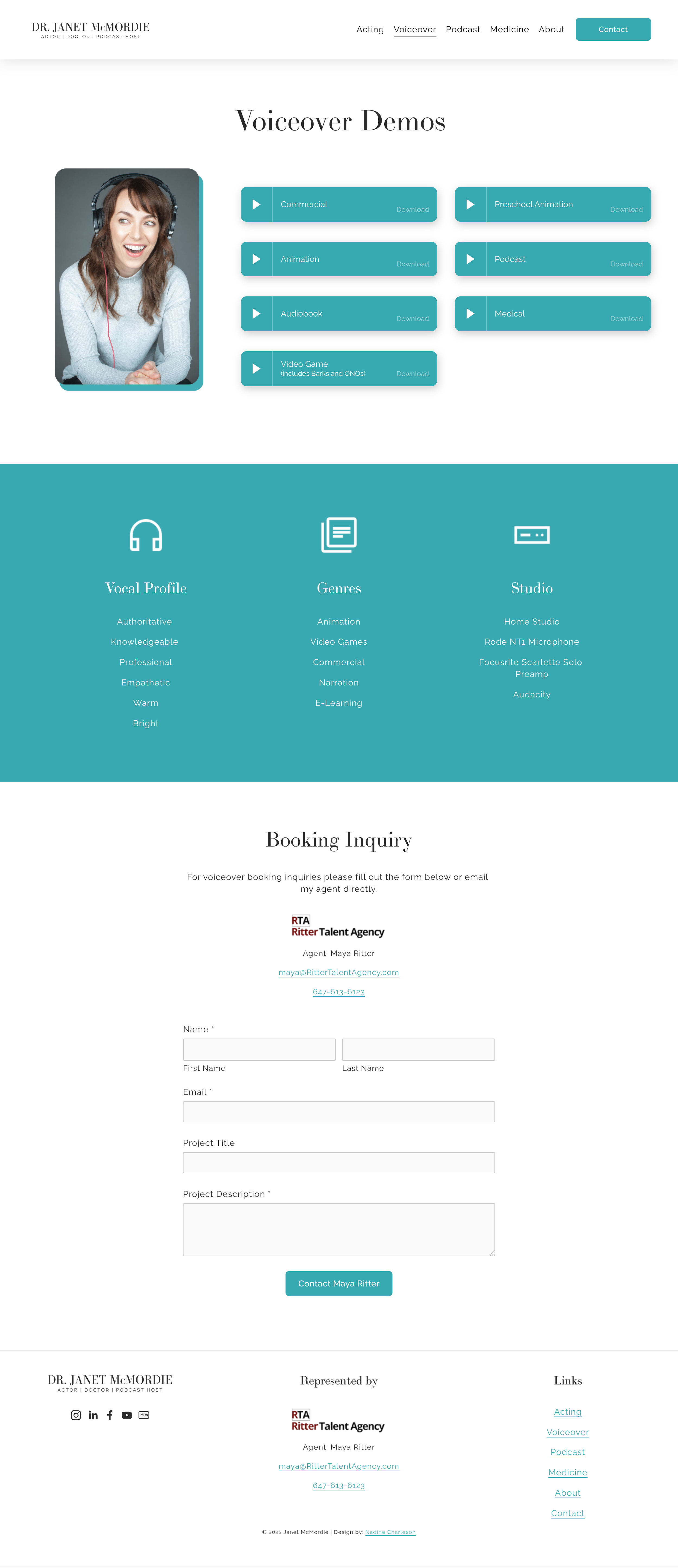 Screenshot of voiceover page on actor website
