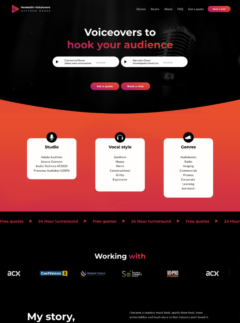 Screenshot of voiceover actor website