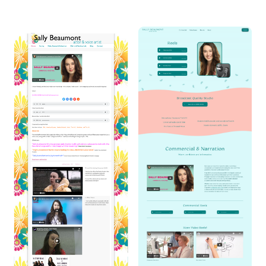 Before and after screenshot of voiceover actor website