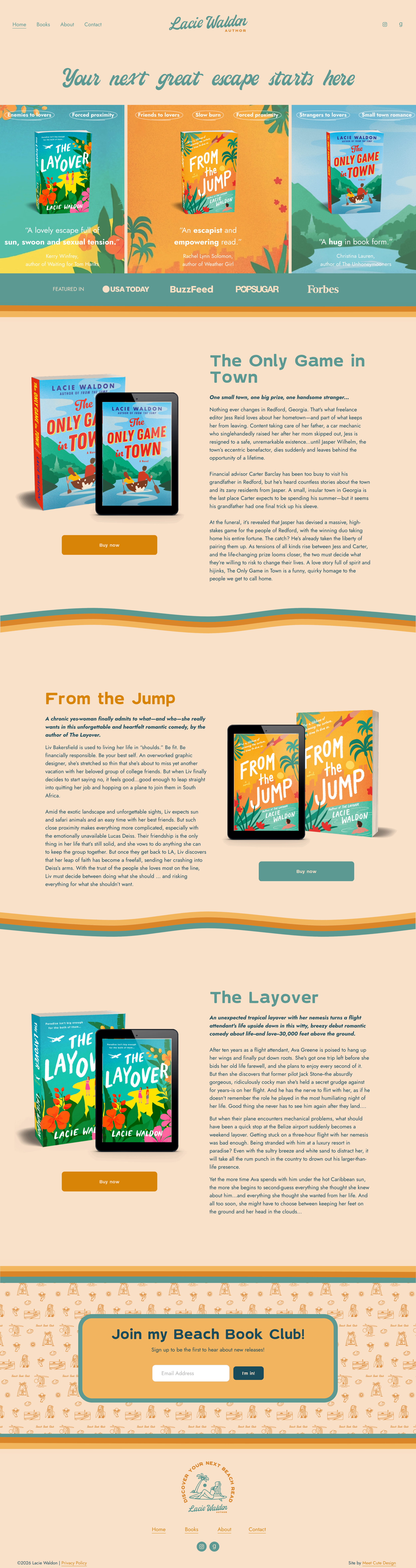 Screenshot of cozy romance author website for Lacie Waldon
