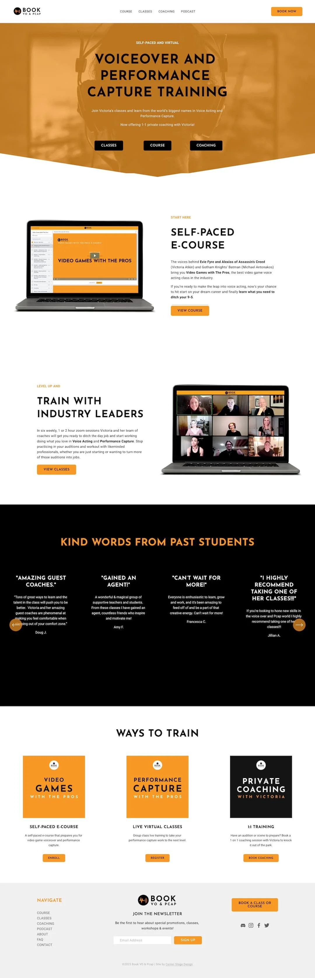 Screengrab of acting coach website