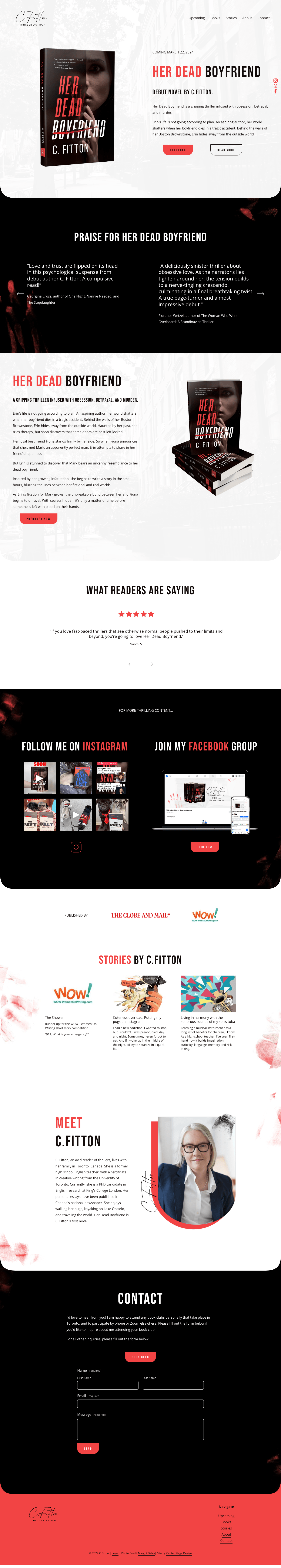 Screengrab of one page author website