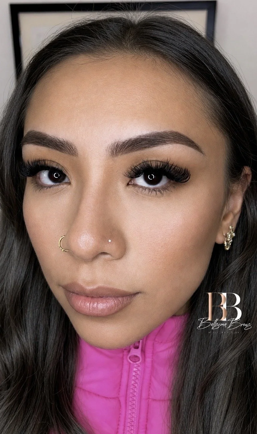 Defined Combination Brows blending fine hairstrokes with soft ombré shading on a Bellisima Brows client in Manhattan, New York City.