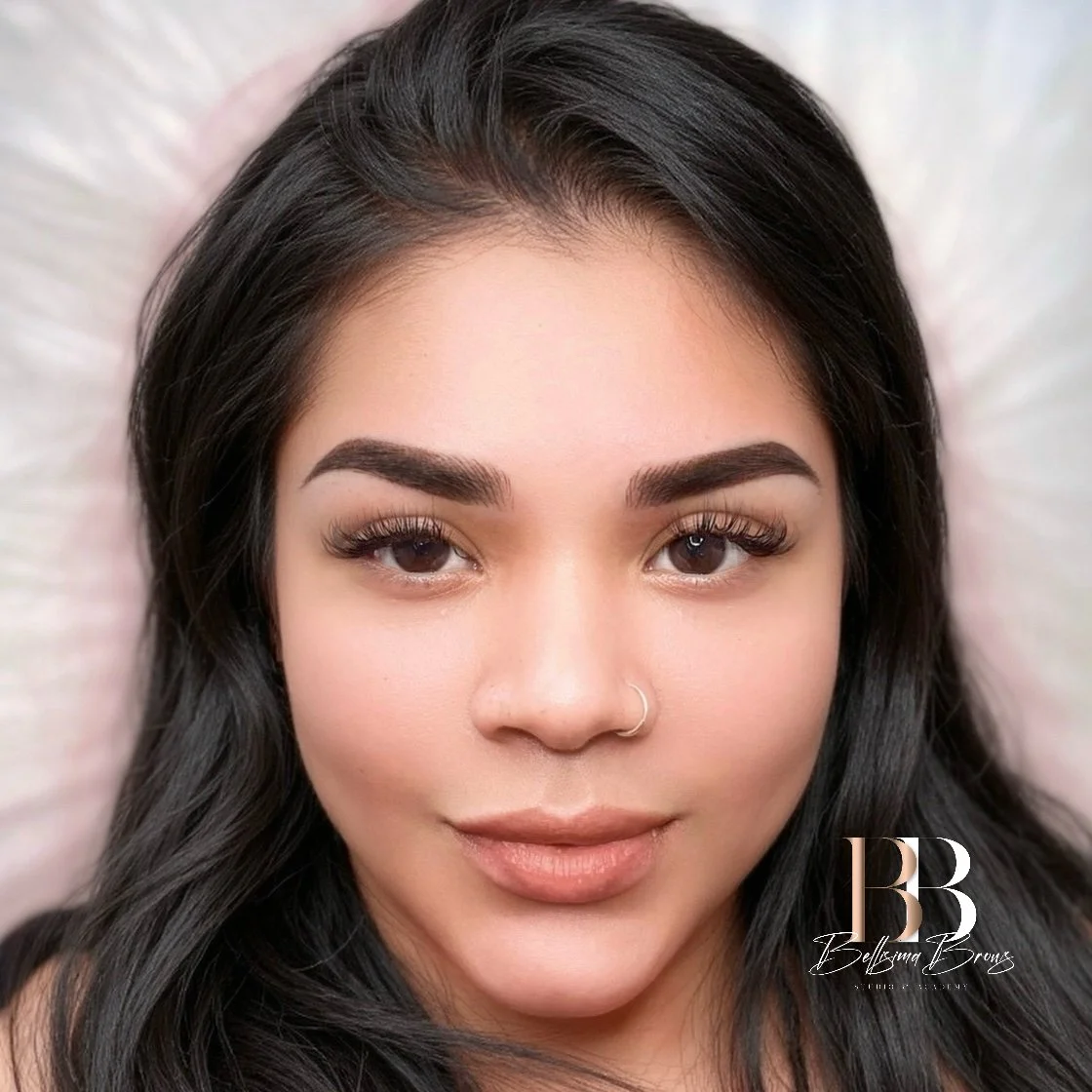 Balanced Combination Brows with natural-looking fronts and softly shaded definition customized by Bellisima Brows in Manhattan, NYC.