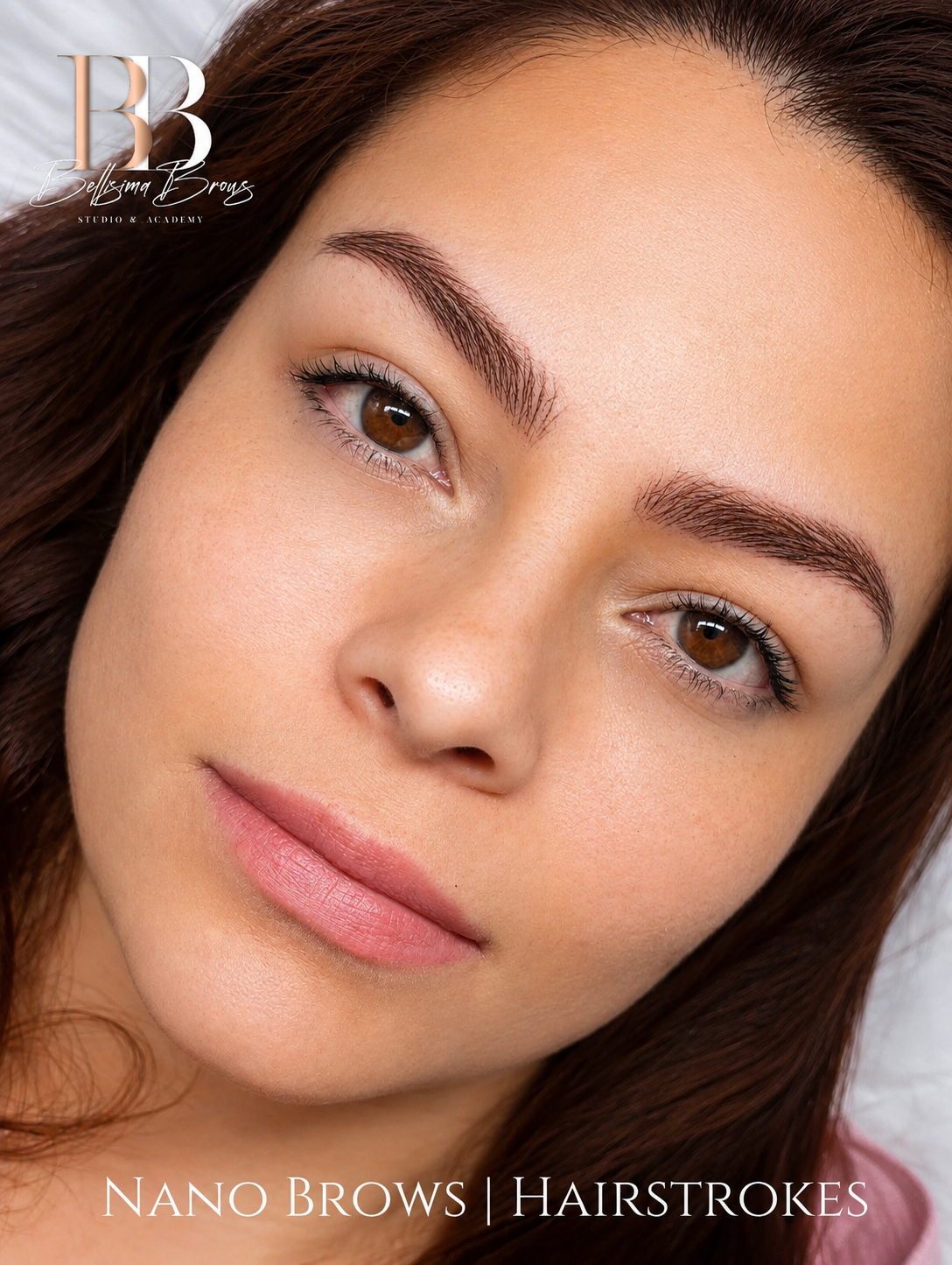 Natural-looking Nano Brows with delicate machine hairstrokes customized for a client at Bellisima Brows in Manhattan, NYC.