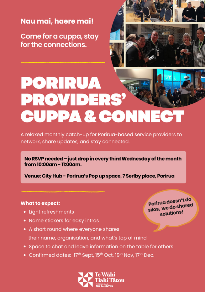 Porirua providers’ Cuppa and Connect | Te Wāhi Tiaki Tātou