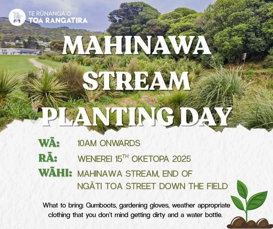 Come on down e te whānau to Mahinawa Stream Today 10am onwards 🌱🧤
We are located at the end of Ngatitoa Street down Mana College Field. 
Do your part for te taiao and be a good kaitiaki 💚🙌🏽
See you there! 👍🏽😊
