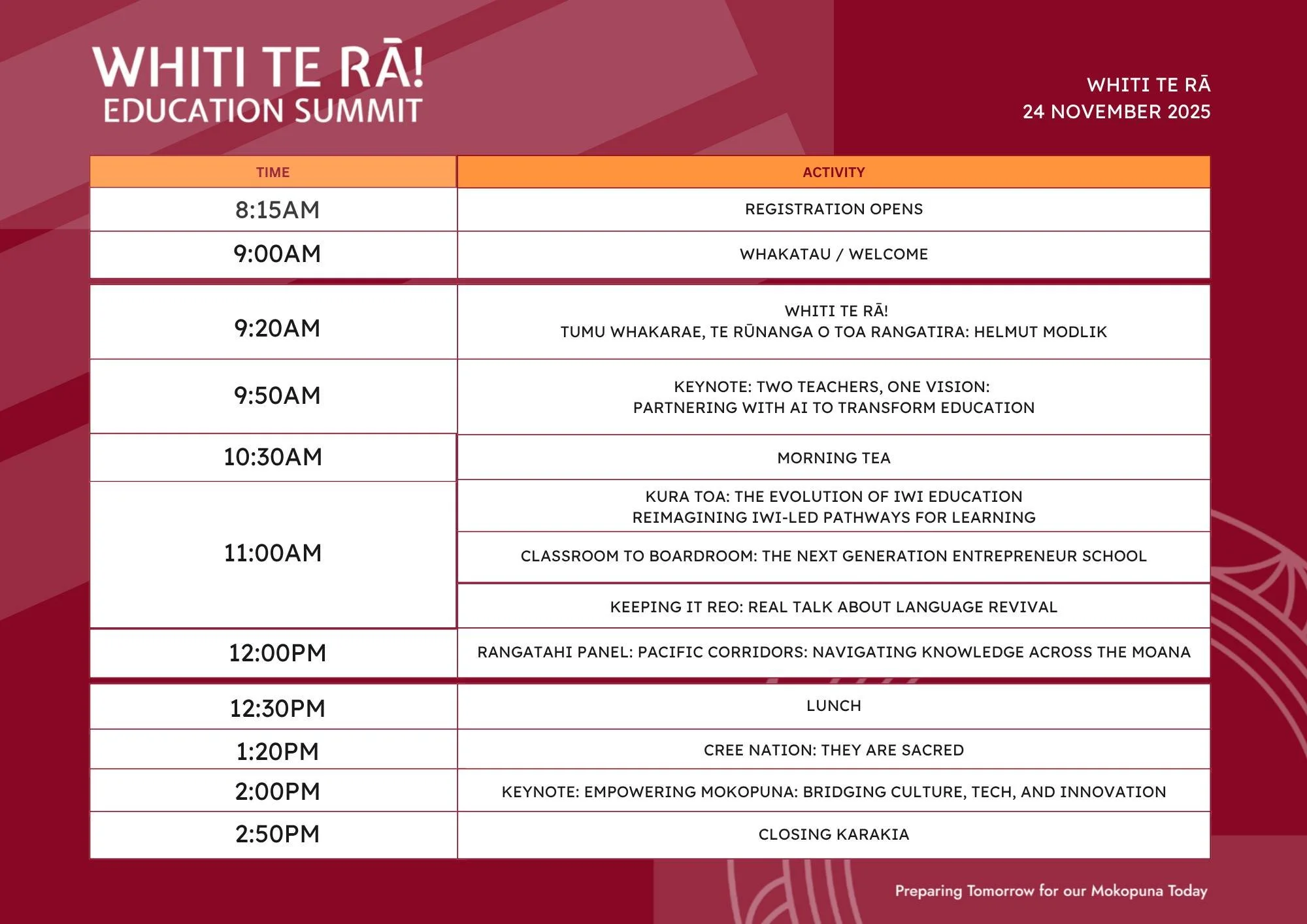 🎟️ Whiti te Rā Ticket Giveaway! 🌅
Monday 24th Nov 2025 | Te Papa Tongarewa, Wellington
 
E te iwi, we’ve got something special for you! ❤️
We’re giving away 10 tickets to Whiti te Rā 2025 — an iwi-led Education Summit reimaginin