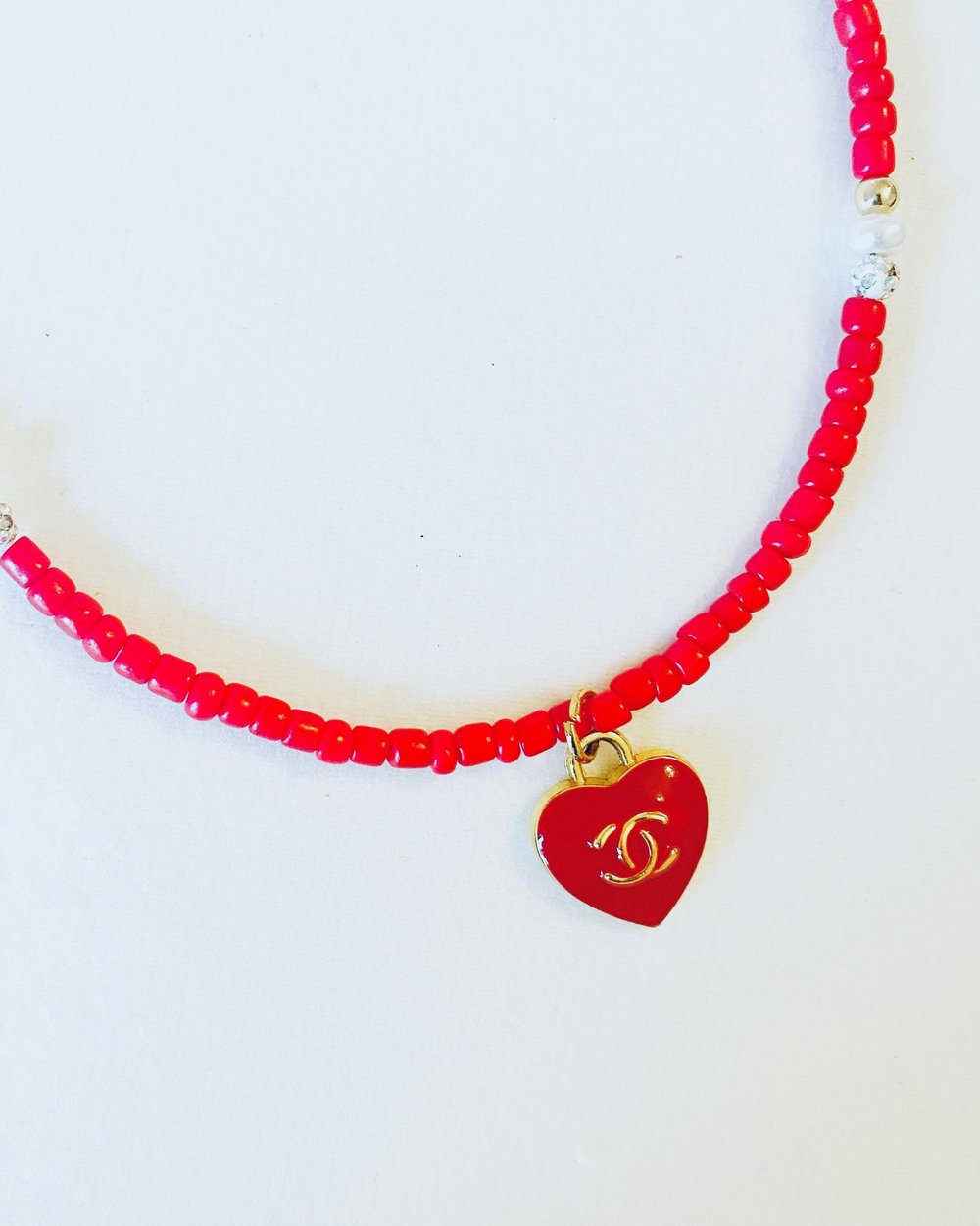 Upcycled Red CC Necklace with Seed Beads — The Neon Camel