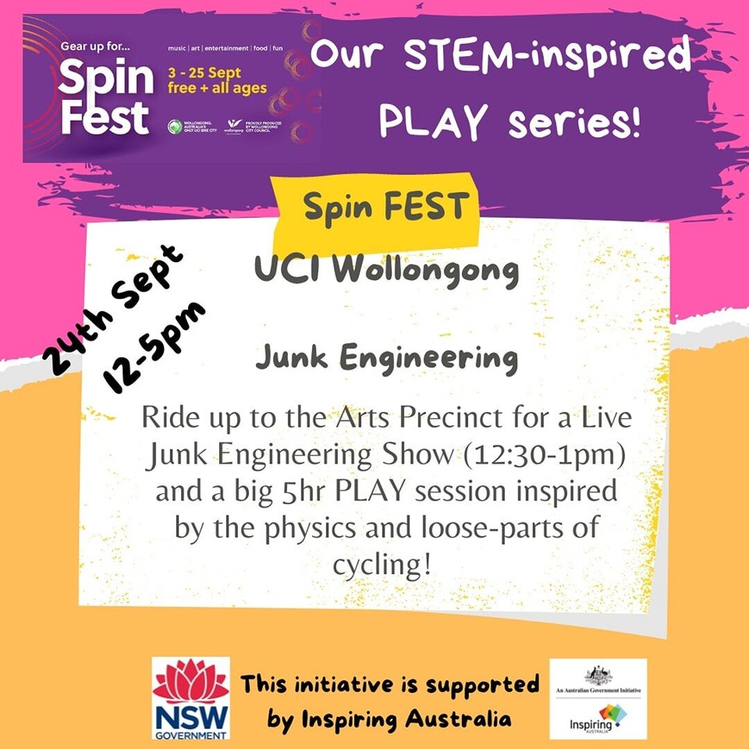 Join us this Saturday at the Arts Precinct in Wollongong (near the Art Gallery) for the 1st installment of our super exciting STEM-inspired junk playground series. We will be taking over the grass with our big loose-parts PLAYground from 12-5pm! 

An