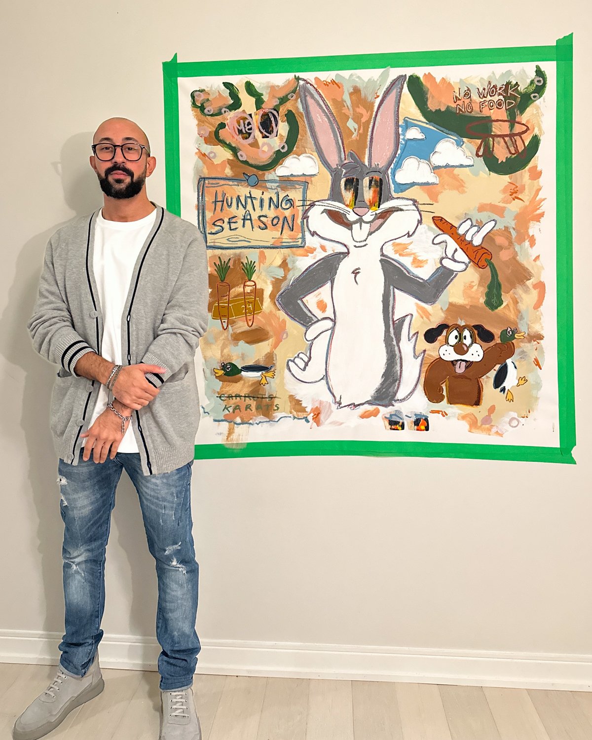 The art and the artist.

This latest painting, titled 'Hunting Season' was commissioned out to me by a wonderful couple from Italy 🇮🇹 Looking forward to seeing it in its new home.
.
.
.
.
.
.
.
#huntingseason #abstractart #artist 
#artcommission #a