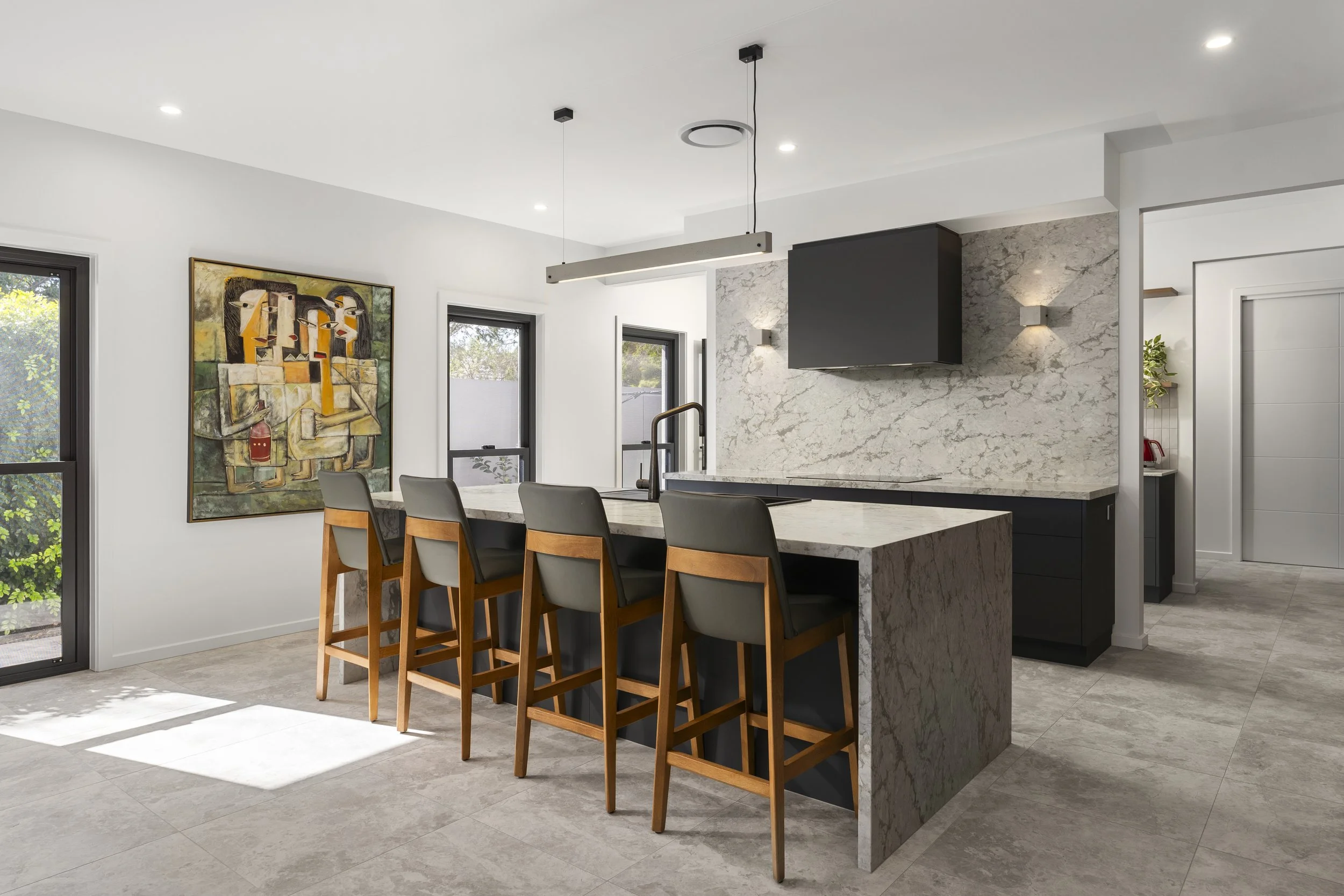 Action Kitchens kitchen with marble island — final build photography, SMITHFLX