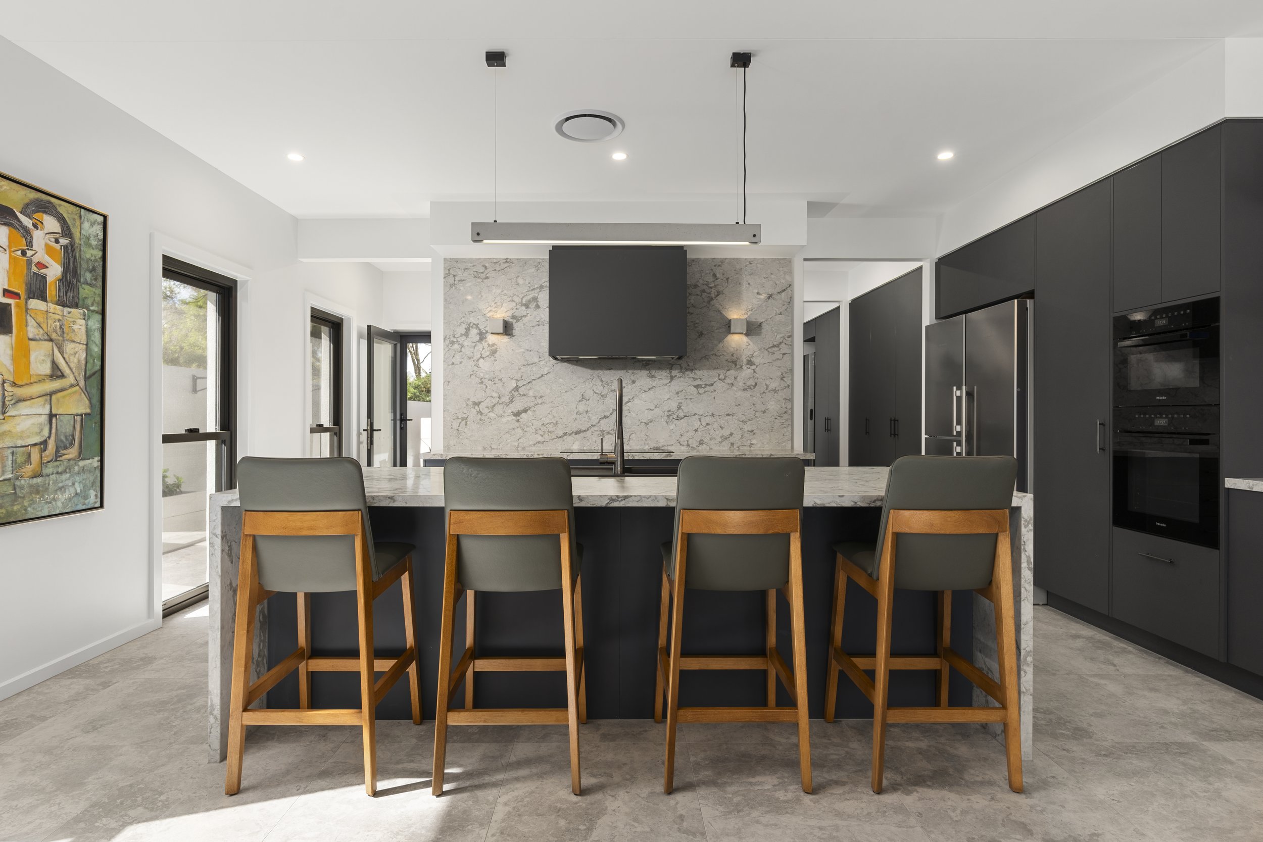 Action Kitchens kitchen with marble island — final build photography, SMITHFLX
