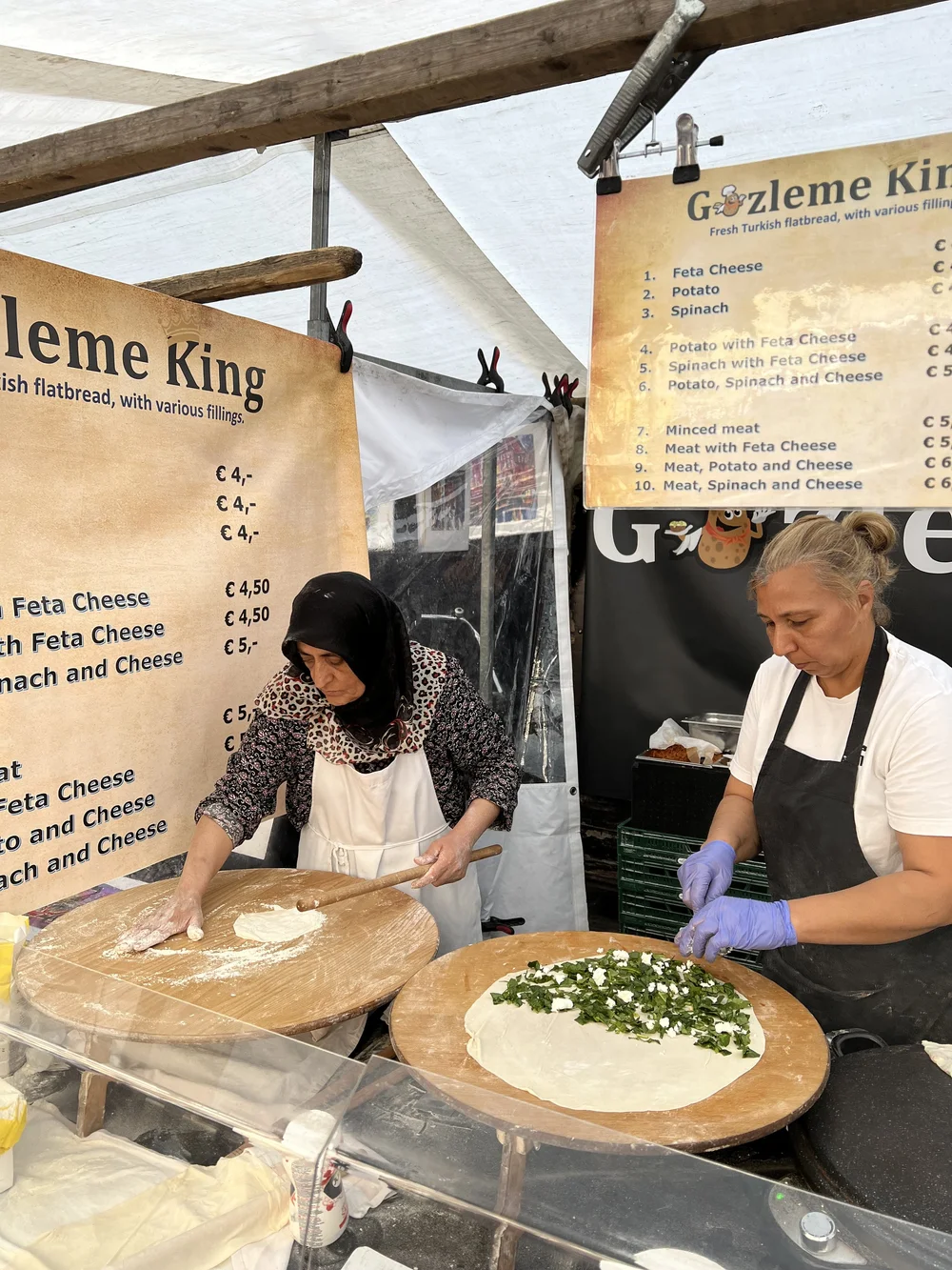  Two women making the Turkish flatbreads. 