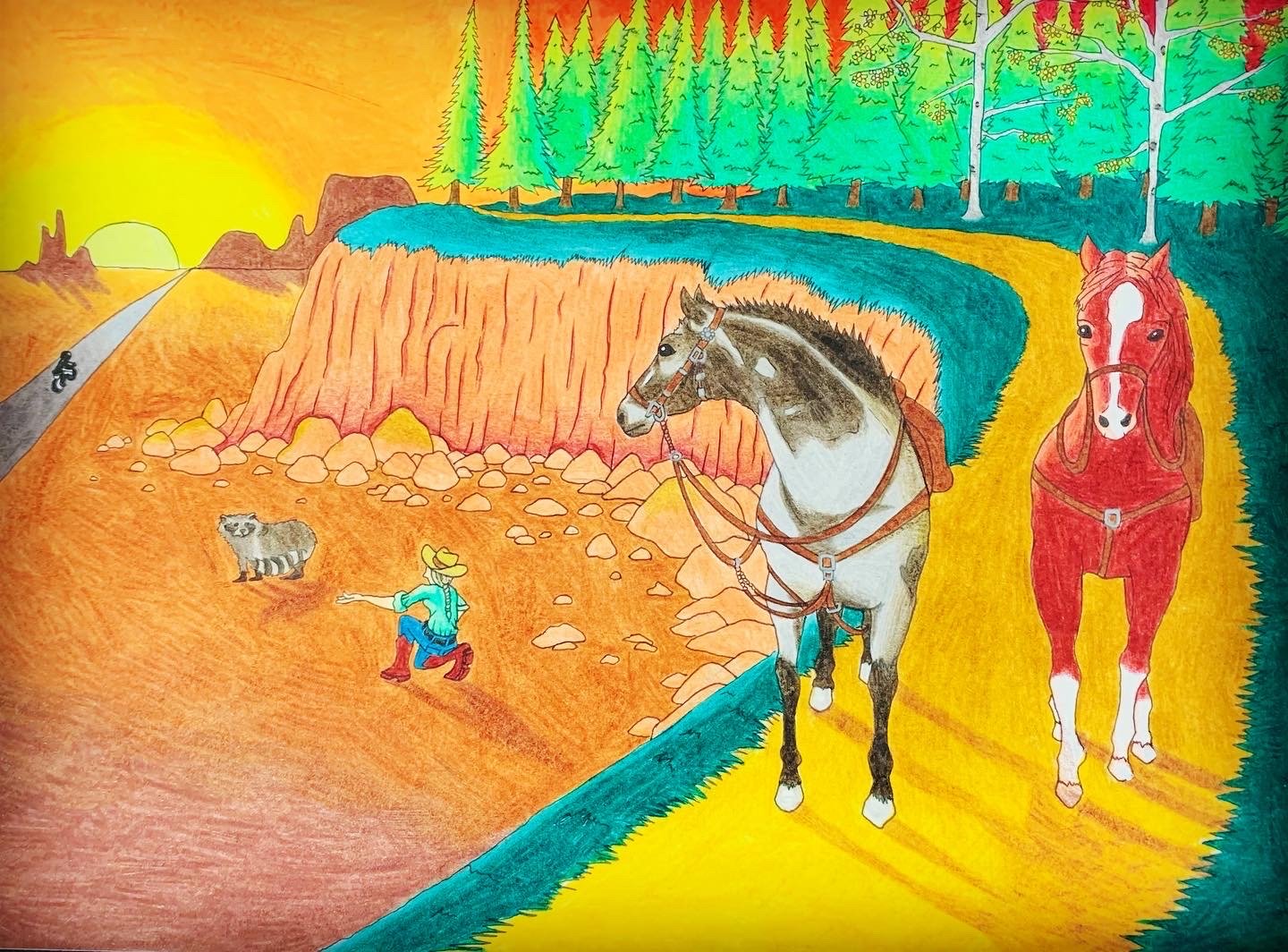 Rocky and Monzi (Colored Pencil and Ink, 2020) (SOLD)
