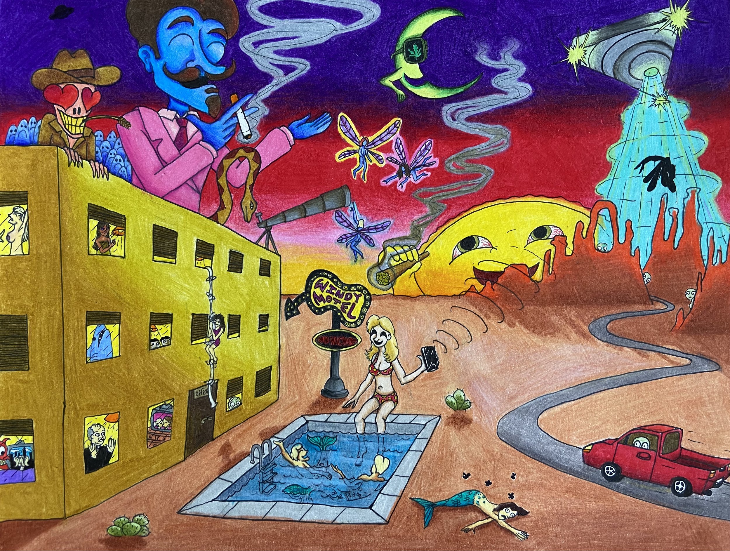 The Devil in the Details (Colored Pencil and Ink, 2021) (SOLD)