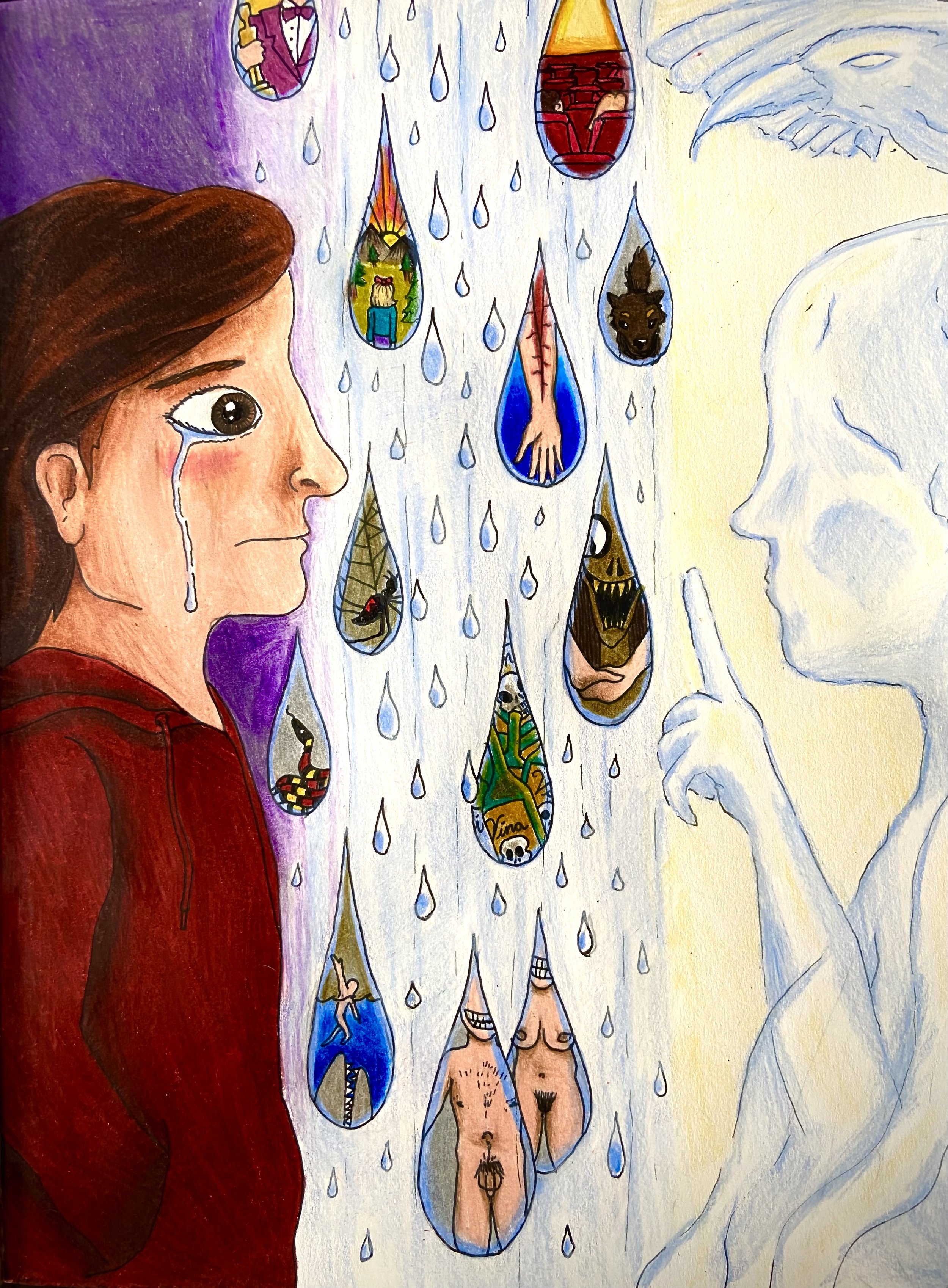 Teardrop Wall (Colored Pencil and Ink, 2023)