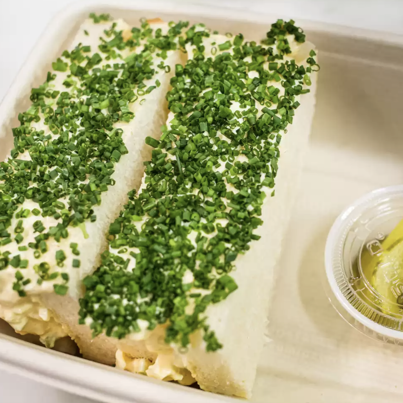 Egg salad on milk bread sandwich