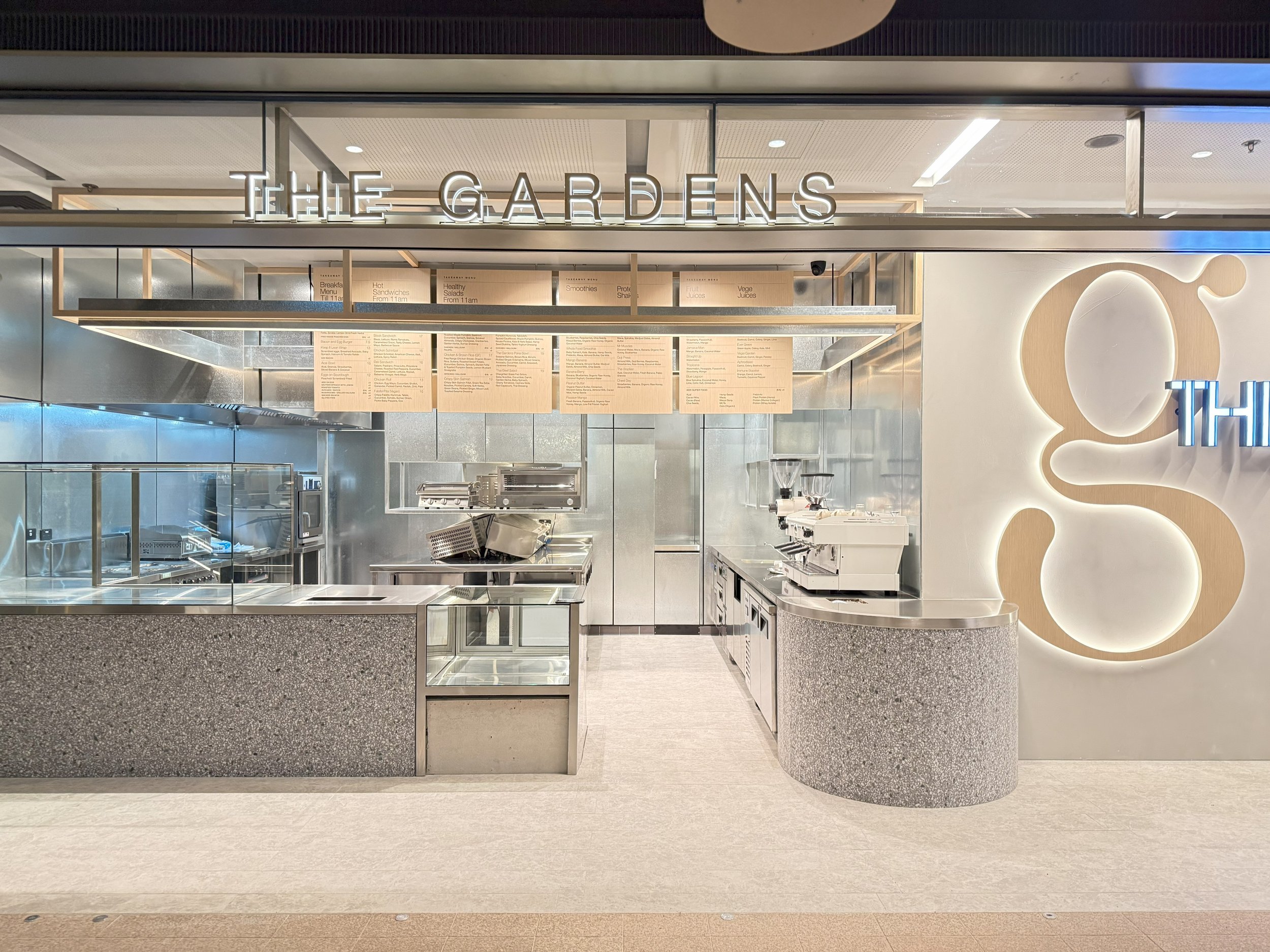 Completed shopfront for The Gardens café fit-out in Sydney CBD