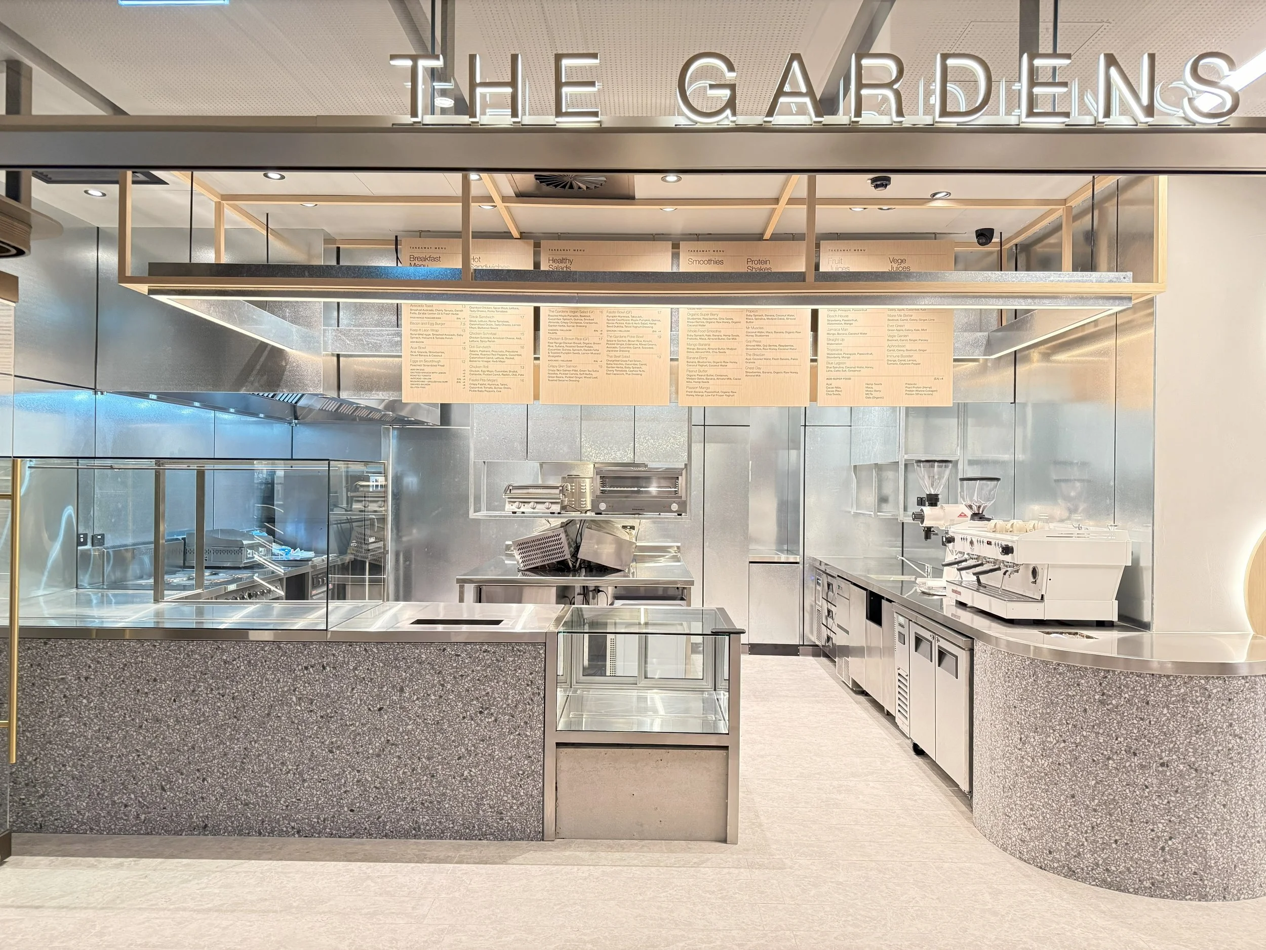 Finished café counter and commercial kitchen at The Gardens, Martin Place